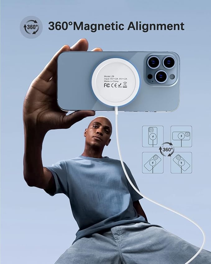 2 Pack Magnetic Wireless Charger 15w Apple Mag-Safe Charger for iPhone 16 Pro Max/16 Pro/16/16 Plus/15/14/13/12 Series AirPods 3/2/Pro/Pro 2 LED Magnet Charging Pad with Dual Charging Ports