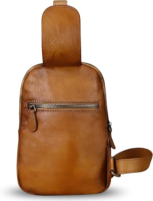 Genuine Leather Silng Bag for Women Small Vintage Leather Sling Backpack Fashion Shoulder Crossbody Bag Chest Purse