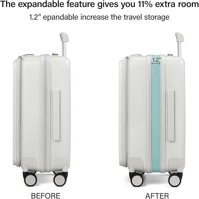 MILADA Expandable Checked Luggage 24 Inch Top Opening Travel Luggage Hard Shell Suitcases with Wheels TSA Approved Luggage Trunk Rolling Medium Checked Suitcase, White