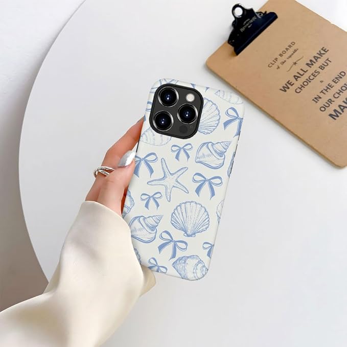 DAIZAG Case Compatible with iPhone 12 Pro,Fit Shockproof Cover for Women Girls,Blue Seashell Bow