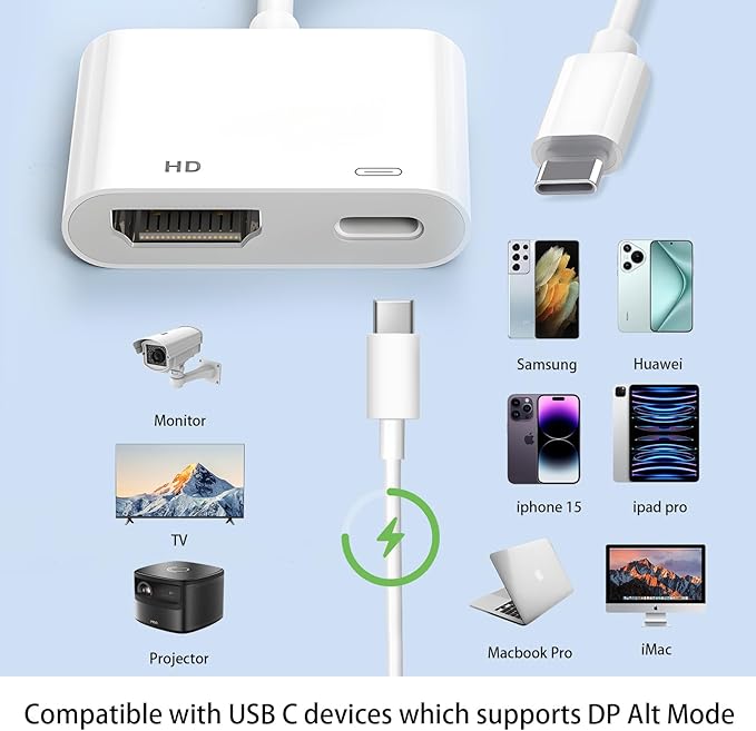 USB C to HDMI Adapter, Type C to 4K HDMI Adapter with 100W PD Multiport Digital AV Converter for MacBook Pro/air, iPad Pro/air, iPhone 15/16, Tablets, Switch and More USB-C Devices
