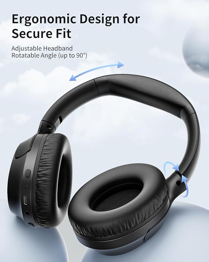 HS7 Bluetooth Headphones Over Ear, 60H Playtime Wireless Headphones with Microphone, ENC Call Noise Cancelling Mic, Foldable Wireless Headset, Deep Bass for Home Office Cellphone PC