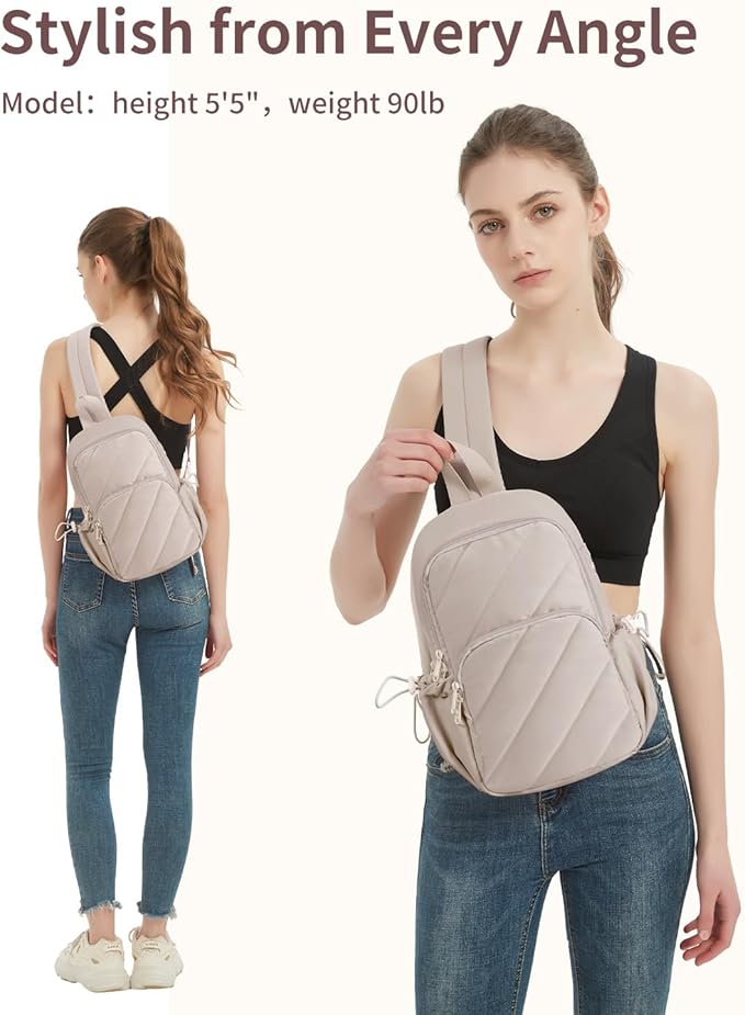 Wandering Nature Sling Bag for Women Lightweight Quilted Crossbody Bag Fits for 11" Tablet with Breathable Back Panel Anti Theft Pocket Padded Strap USB Charge Port, Ideal for Travel, Daily Use