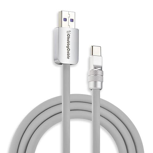 chubbycable Chubby 2.0 Fast Charging Cable Durable Soft Silicone USB C Cable 120W Extra Thick Charger Cord Compatible with iPhone 16/15 Series iPad, Gray, USB-A to Type-C, 8.2FT