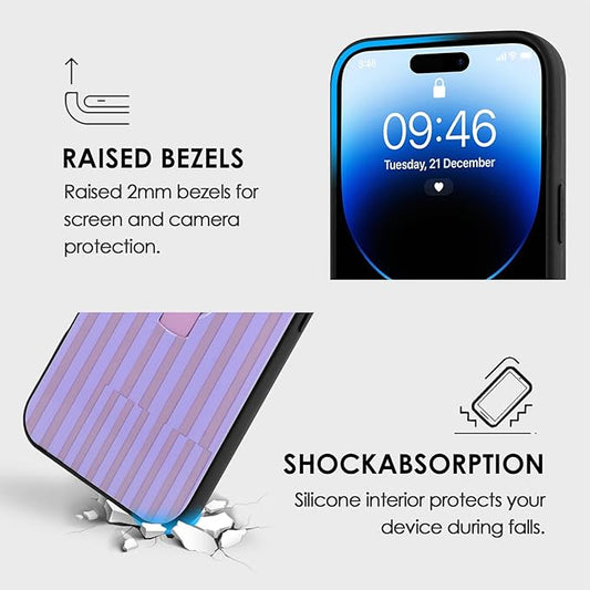Compatible with iPhone 14 Pro Max Case with Finger Hand Strap Kickstand, Trendy Cool Striped Phone Case for Women Men, Full Camera Protection Shockproof Protective Cover, Purple Stripes