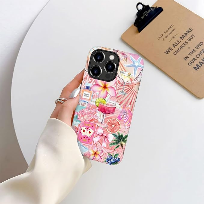 DAIZAG Case Compatible with iPhone 15 Pro Max,Fit Shockproof Cover for Women Girls,European Collage Lily Flower Seashell Pink