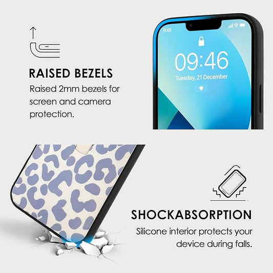 Compatible with iPhone 13 Case with Finger Hand Strap Kickstand, Trendy Cool Leopard Cheetah Print Phone Case for Women Men, Full Camera Protection Shockproof Protective Cover, White