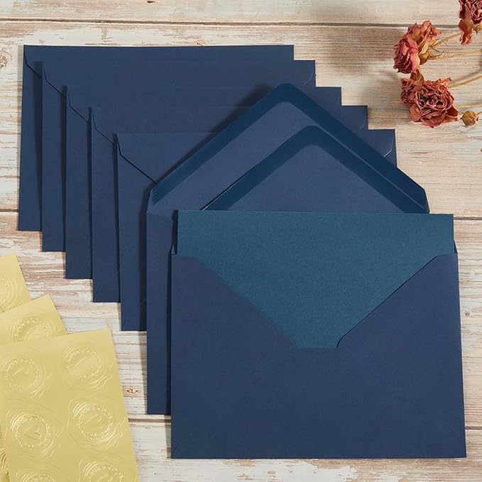50 Pack Navy Blue A6 Envelopes with Cards 4x6 Thick Folded Cardstock and Gold Stickers for Greeting Cards, Wedding, Birthday, Invitations, Baby Showers (Navy Blue, 4x6)