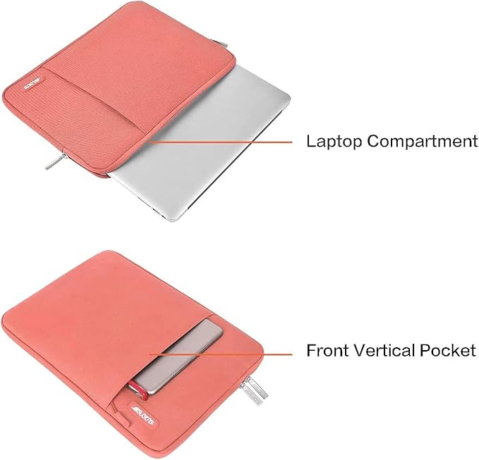 MOSISO Laptop Case 13.3 inch, 13-13.3 inch Laptop Sleeve Compatible with MacBook Air/Pro 13 / Pro 14, HP Dell ASUS Lenovo Notebook, Polyester Vertical Computer Sleeve Bag with Pocket, Coral