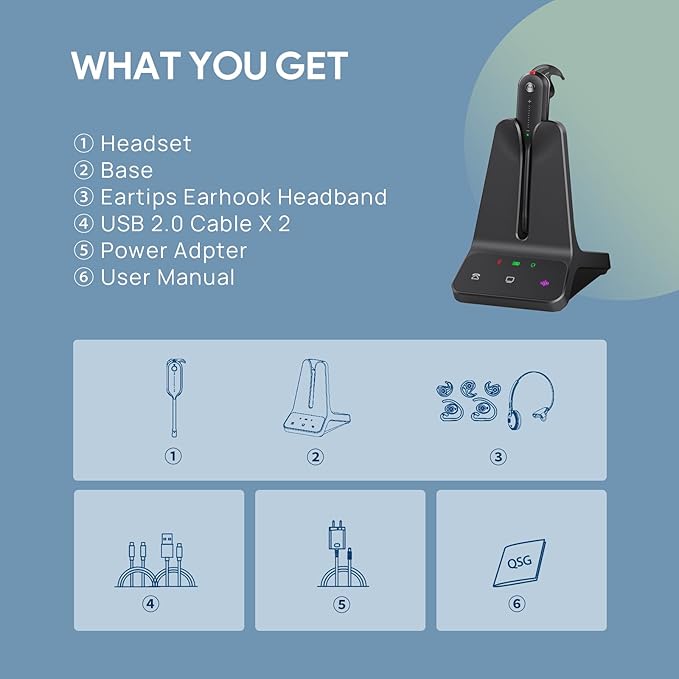 Yealink DECT Wireless Headset WH63 E2 UC, Zoom Teams Certified,Single Ear (Mono) Convertible Headset,Connects to Desk Phone&Computer,Noise Canceling Microphone,3 Wearing Styles
