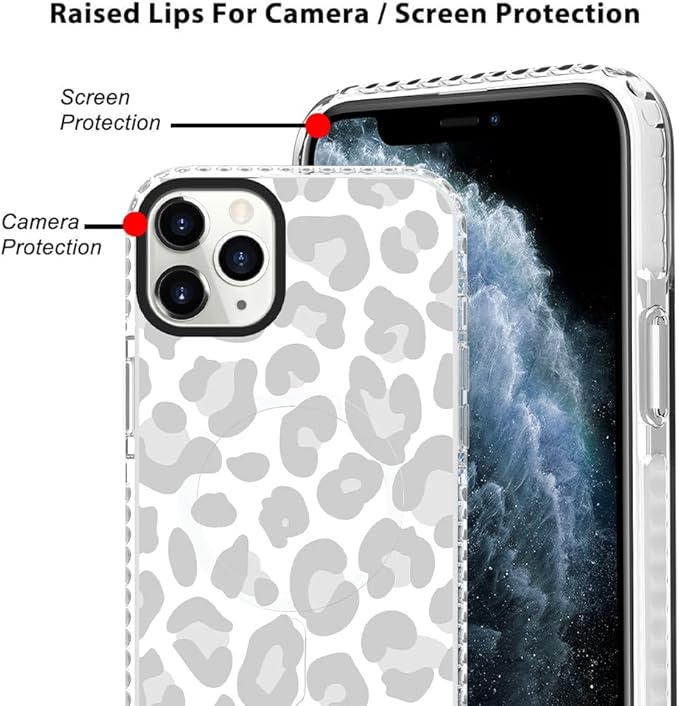 SAKUULO Magnetic for iPhone 11 Pro Max Case [Compatible with MagSafe] Light Grey Leopard Print Pattern Wireless Charge Slim Shockproof Case for iPhone 11 Pro Max Phone Case, Grey Leopard (6.5")