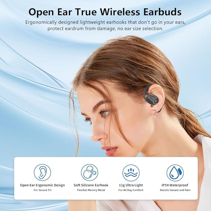 iDIGMALL Bluetooth 5.4 Headset w/Detachable Microphone, Open Ear Headphones w/DSP Noise Canceling Mic & Mute for Call, Multipoint Wireless Earbuds w/Charging Case for Office Home Work Driving Travel