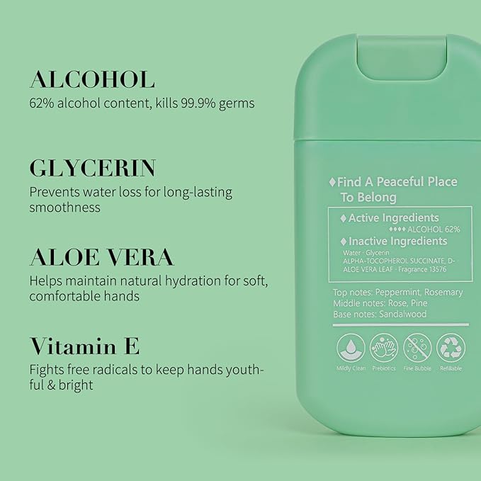 Power Mist Hand Sanitizer Spray, Scented Hydrating Hand Sanitizers Travel Size Refillable, Pocket Portable 3-Pack (Mint Reverie) 0.93Fl Oz 460-Sprays Each
