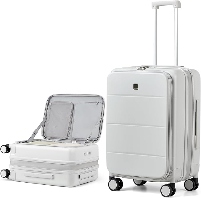 MILADA Expandable Checked Luggage 24 Inch Top Opening Travel Luggage Hard Shell Suitcases with Wheels TSA Approved Luggage Trunk Rolling Medium Checked Suitcase, White