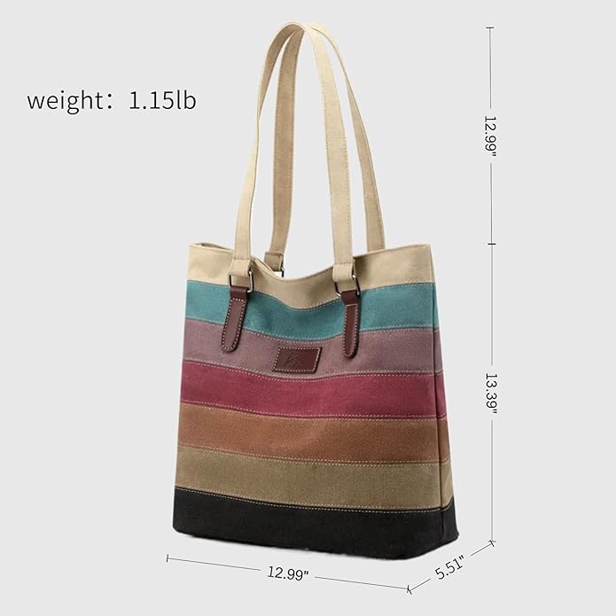 Striped Canvas Tote Bag - Multi-Color Crossbody Shoulder Purse Tote-Handbag for Women