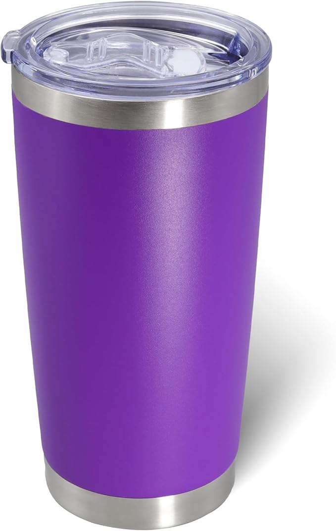 20oz Tumbler Bulk Stainless Steel Tumblers with Lid Vacuum Insulated Double Wall Travel Coffee Mug Powder Coated Tumbler Cup for Hot and Cold Drinks(Purple, 1 pack)