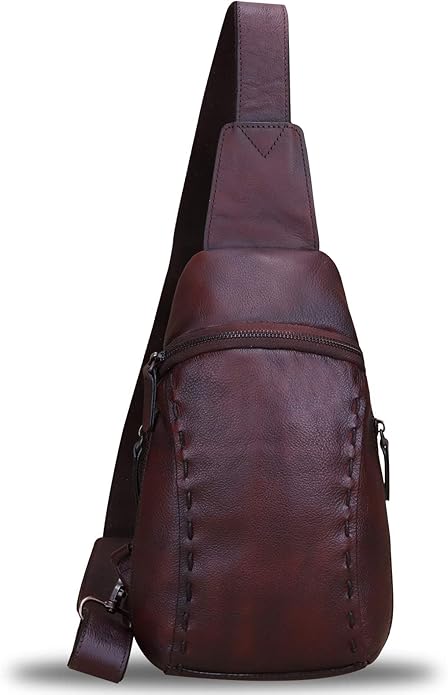 LRTO Genuine Leather Silng Bag for Women and Men Vintage Real Leather Sling Backpack Shoulder Crossbody Bag Chest Purse