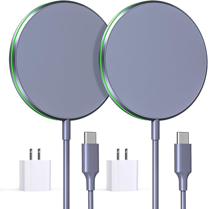 2 Pack Magnetic Wireless Charger 15W Apple Mag-Safe Charger with 20W Adapter for iPhone 15/14/13/12 Pro/Max/Plus/Mini and AirPods 3/2/Pro 2/Pro Mag Safe Wireless Charging Pad with 5ft Charging Cable