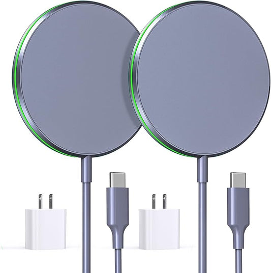 2 Pack Magnetic Wireless Charger 15W Apple Mag-Safe Charger with 20W Adapter for iPhone 15/14/13/12 Pro/Max/Plus/Mini and AirPods 3/2/Pro 2/Pro Mag Safe Wireless Charging Pad with 5ft Charging Cable