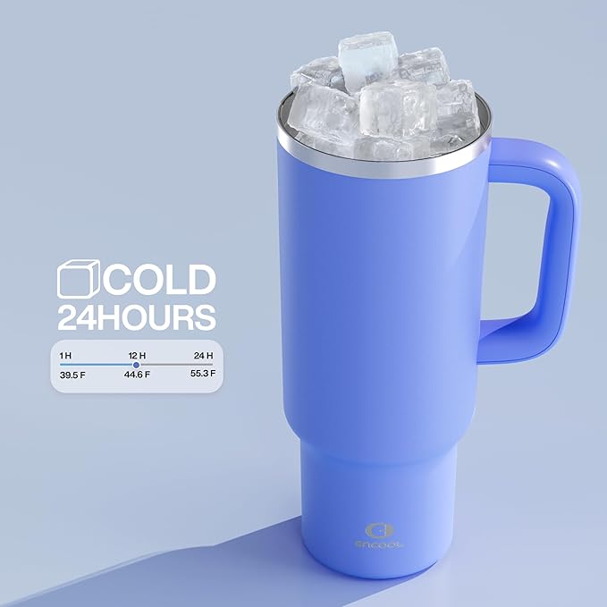 40 oz Tumbler with Handle and Straw: Stainless Steel Insulated Tumbler Keeps Cold for 24 Hours, Leakproof Travel Cup Fits in Cup Holder and BPA-Free, Cornflower Blue