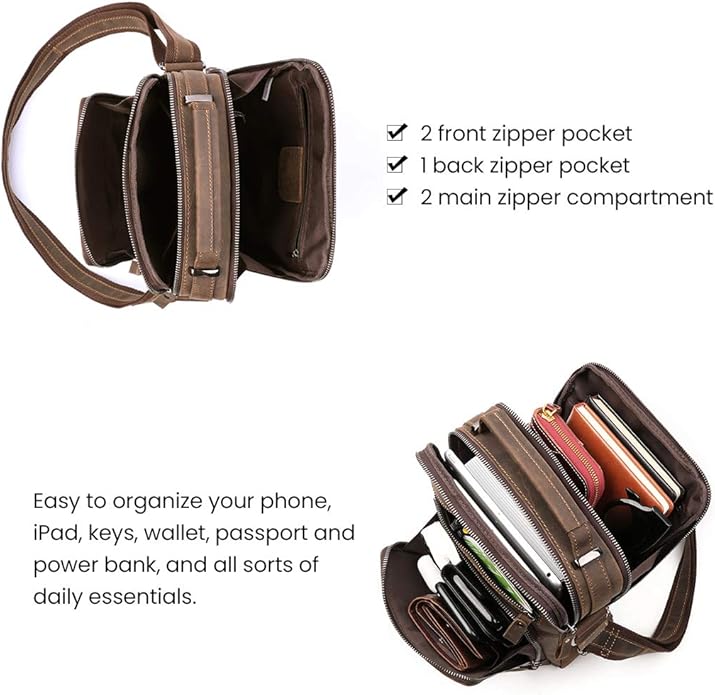 Genuine Leather Small Messenger Bag for Men Vintage Shoulder Crossbody Bags for Work Business Travel