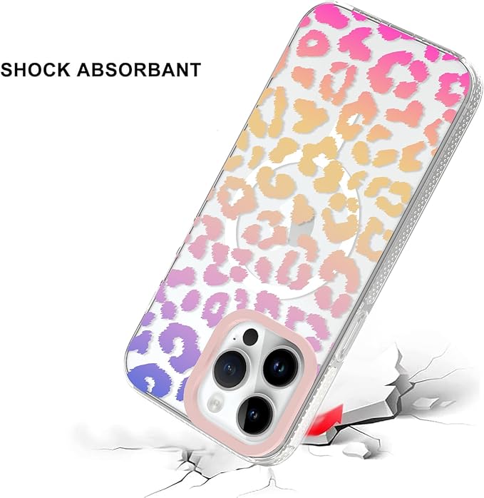 SAKUULO Magnetic for iPhone 14 Pro Max Case Colourful Leopard Print Pattern [Compatible with MagSafe] [with Screen Protector] Wireless Charge Strengthen Protection Cover, Colourful Leopard (6.7")