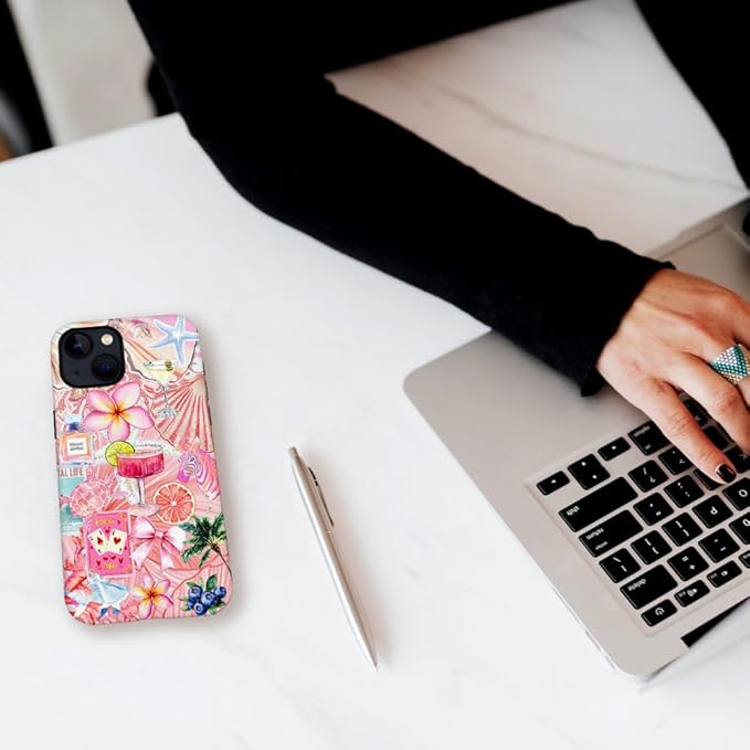 DAIZAG Case Compatible with iPhone 14 Plus,Fit Shockproof Cover for Women Girls,European Collage Lily Flower Seashell Pink