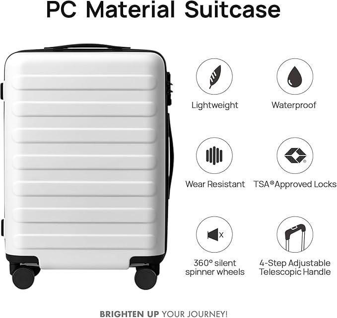 NINETYGO Large Checked Luggage 28 Inch, Checking In Luggage with Smooth Spinner Wheels, Lightweight, Hard Shell PC Suitcase, Lightweight Travel Luggage, TSA Approved (Lily White, Rhine Basic)