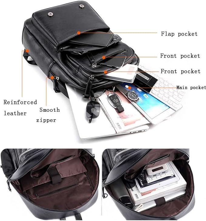 CHAO RAN Leather Backpack For Men Business Laptop Backpack Waterproof Travel College Backpack Daily Work Bags