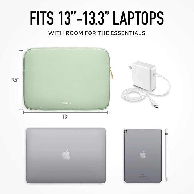 Vandel MacBook Air 13 inch Laptop Sleeve, Fits 13-13.3 inch Laptops: Neoprene MacBook Air & Pro Case, Chromebook, HP Soft Cover | Thin Computer Carrying Bag, Sage Green Mac (M1 & M2) Pouch
