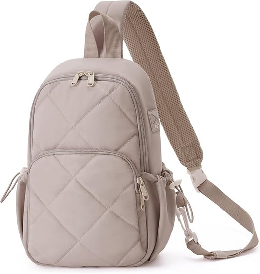 Wandering Nature Sling Bag for Women Lightweight Quilted Crossbody Bag Fits for 11" Tablet with Breathable Back Panel Anti Theft Pocket Padded Strap USB Charge Port, Ideal for Travel, Daily Use