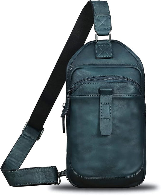 LRTO Genuine Leather Silng Bag for Men and Women Retro Leather Sling Backpack Purse Shoulder Crossbody Bag Chest Bag