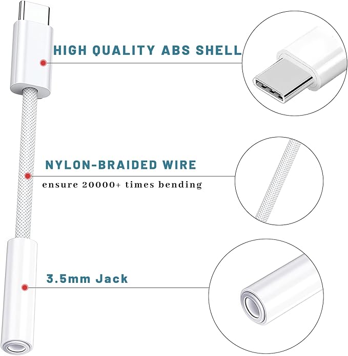 5 Pack USB C to Headphone Jack Adapter,USB c to 1/8 inch Audio Adapter Compatible with iPhone 17 16 15 Samsung Galaxy S25,S24,S23 Ultra, Note 20, iPad Pro, MacBook, Pixel XL and More