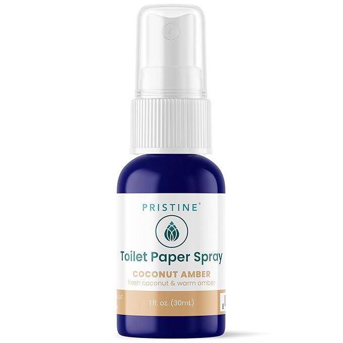 PRISTINE Toilet Paper Spray - As Seen on Shark Tank, More Natural Flushable Wet Wipes Alternative, Spray Toilet Paper to Create Flushable Wipe, Coconut Amber, 1 fl oz Travel Size