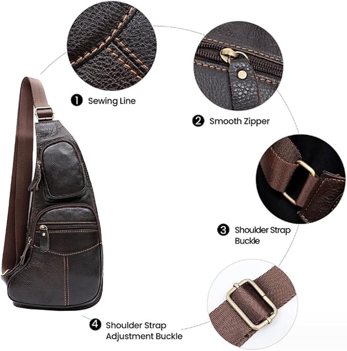 KPYWZER Vintage Leather Sling Bag Backpack for Men Crossbody Shoulder Chest DayPack Backpacks