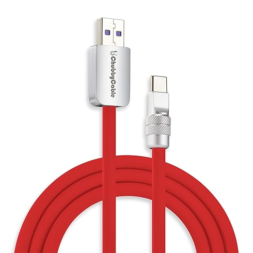 chubbycable Chubby 2.0 Fast Charging Cable Durable Soft Silicone USB C Cable 120W Extra Thick Charger Cord Compatible with iPhone 16/15 Series iPad, Red, USB-A to Type-C, 4.9FT