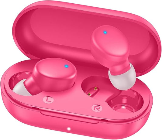 MOZOTER S8 Mini Wireless Earbuds Bluetooth 5.3 in Ear Light-Weight Headphones,60Hrs Playtime Ear Buds with Charging Case,Bluetooth Headsets,Premium Sound with Deep Bass for Sport-Barbiee Pink
