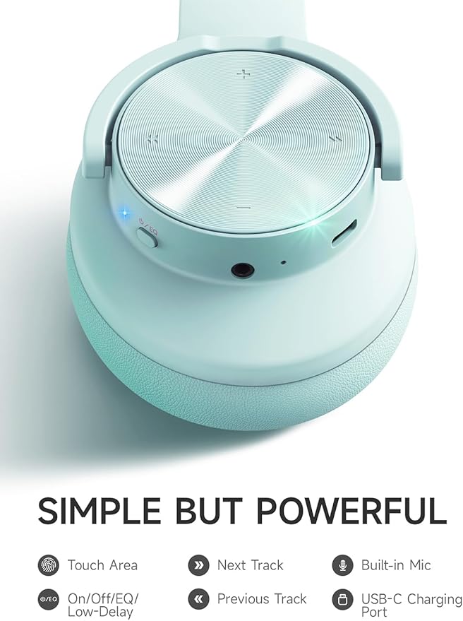 Picun B8 Bluetooth Over Ear Headphones, 120H Playtime with 3 EQ Modes, Low Latency, Hands-Free Calls, Deep Bass for Travel, Home, Office & PC (Cyan)