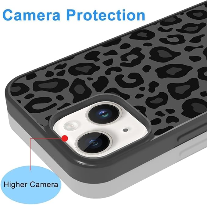 KANGHAR Case Compatible with iPhone 15 Plus,Black Leopard Design Compatible with MagSafe,Tire Texture Non-Slip +Shockproof Rugged TPU Protective Magnetic Case Designed for iPhone 15 Plus 6.7 Inch