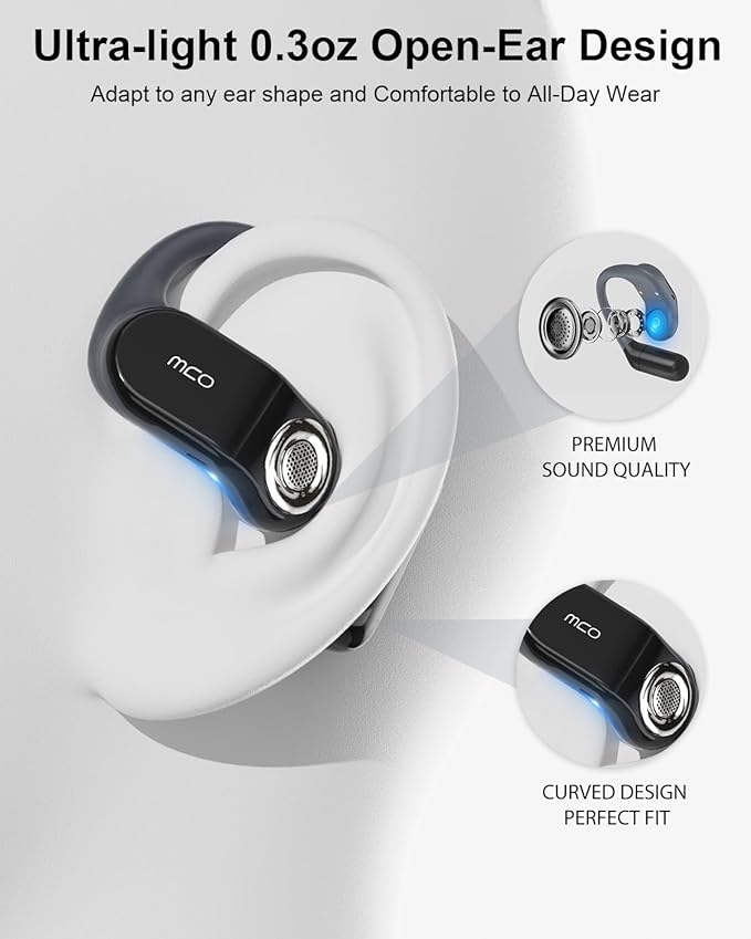 OJW Open Ear Headphones, Unlimited Power Earphones with Case & Replaceable Battery, OWS Bluetooth 5.4 Wireless Headphone with Mic, IPX7 Waterproof Headset for Sports, Compatible with iPhone & Android
