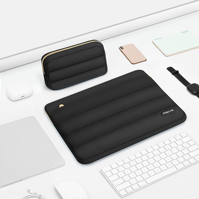 MOSISO 13.3 inch Laptop Case, 13-13.3 inch Puffy Laptop Sleeve Compatible with MacBook Air 13 13.6 M4 M3 M2 M1/Pro 13/Pro 14, HP Dell ASUS Lenovo,Polyester Horizontal Bag with Small Case, Black