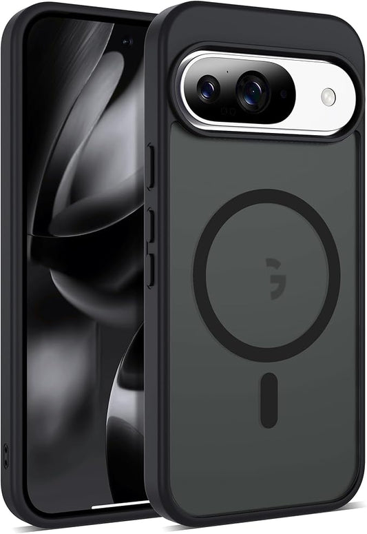 Compatible with Google Pixel 9 Case & Google Pixel 9 Pro Case with Magnetic [Compatible with Mag-Safe] Slim Translucent Matte Phone Cases with Anti-Fingerprint Tech, Black