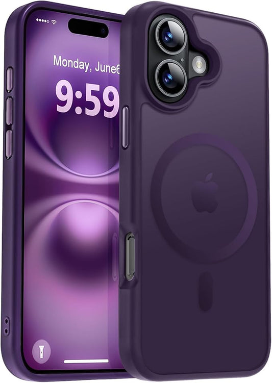 MOCCA Strong Magnetic for iPhone 16 Case, [Compatible with Magsafe][16FT Mil-Grade Drop Protection] Slim Thin Translucent Matte Protective Cover Case for iPhone 16 Phone Case 6.1", Deep Purple
