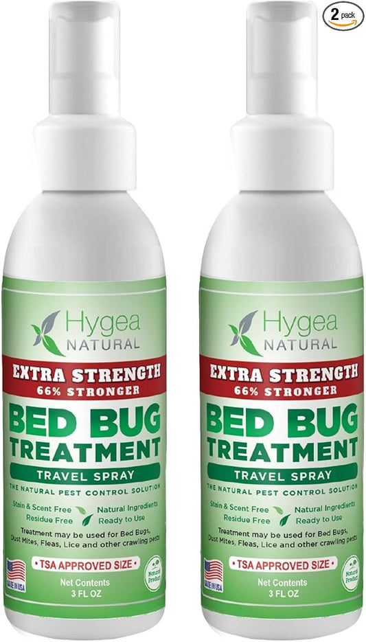 Extra Strength Bed Bug & Mite Natural Travel Spray - TSA Approved Size - Child & Pet Friendly - Stain & Odor Free - for Hotel, Suitcase, Backpack, Shoes - 66% Stronger Formula(2pk, 3 oz)