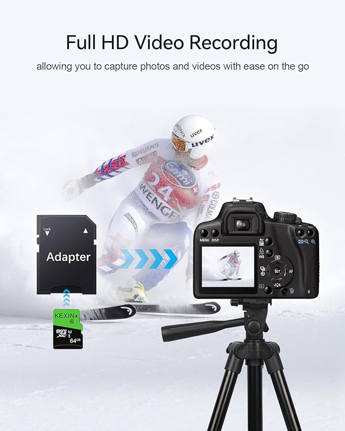 KEXIN 64GB Micro SD Card 3 Pack with SD Adapter microSDXC Memory Card UHS-I C10 U1 Micro SD Card Full HD High Speed TF Card for Tablet Action Camera Dash Cam Drone Game Console, 64 G 3 Pack