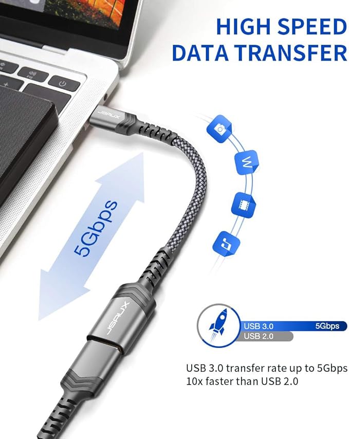 JSAUX USB C to USB Adapter [2 Pack], Type C 3.0 OTG Cable On The Go Type C Male to USB A Female Adapter Compatible with MacBook, iPhone 16 Pro Max/16 Plus/16e/15, Samsung Galaxy S25/S24/S23-Grey