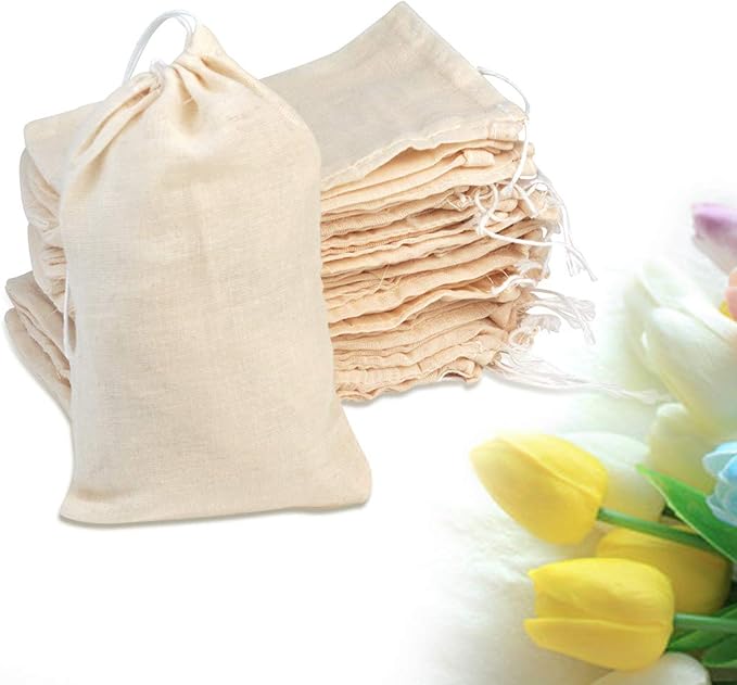 Tayfremn 100Pcs Cotton Drawstring Bags, Reusable Muslin Bag Natural Cotton Bags with Drawstring Produce Bags Bulk Gift Bag Jewelry Pouch for Party Wedding Home Storage(4 by 6 Inches)