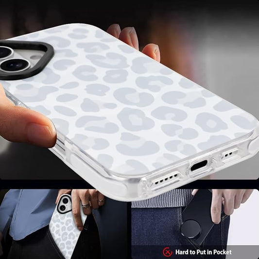 SAKUULO Magnetic for iPhone 16 Case Light Gray Leopard Print Pattern [Compatible with MagSafe] [with Screen Protector] Wireless Charge Strengthen Protection Cover, Light Gray Leopard (6.1")