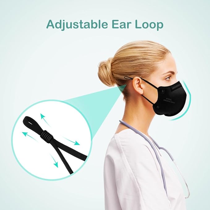 Adjustable KN95 Masks, 5-Layer Disposable Respirator Masks with Adjustable Ear Loops, Individually Wrapped