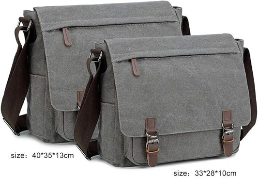 Messenger Bag for Men Retro, Canvas Satchel casual Briefcases Laptop Bag fit 13.3 15.6 Inch